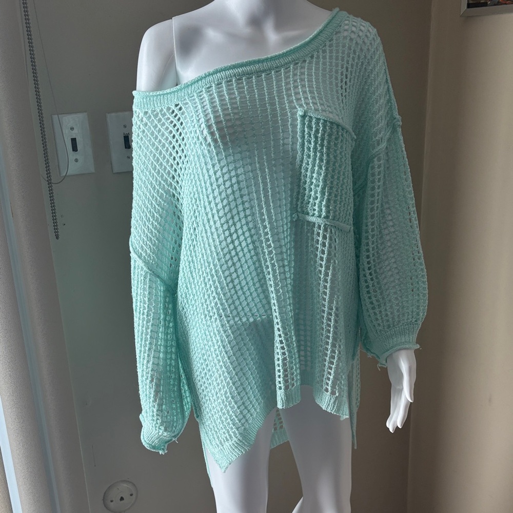 POL Light Green Off-the-Shoulder Sweater